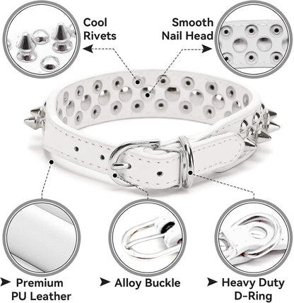 Small Spiked Dog Cat Collar for Small Medium Dogs Boy Male Female - Adjustable Studded Puppy Collars - Soft Padded Punk Leather Dog Collar for Chihuahua French Bulldog Pug (White,Xs)