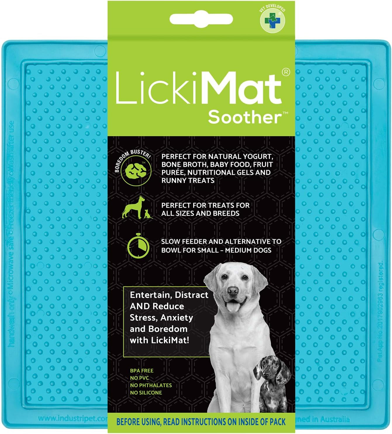 Classic Soother Slow Feeder for Dogs Lick Mat Boredom Anxiety Reducer Perfect for Food Treats Yogurt Liquid Food Peanut Butter Fun Alternative to a Slow Feed Dog Bowl, Turquoise
