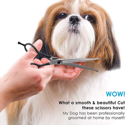 6.5 Inches Straight Dog Grooming Scissors Dog Cutting Shears Professional Trimming Shears for Dog Cat Pet Japanese Stainless Steel Black