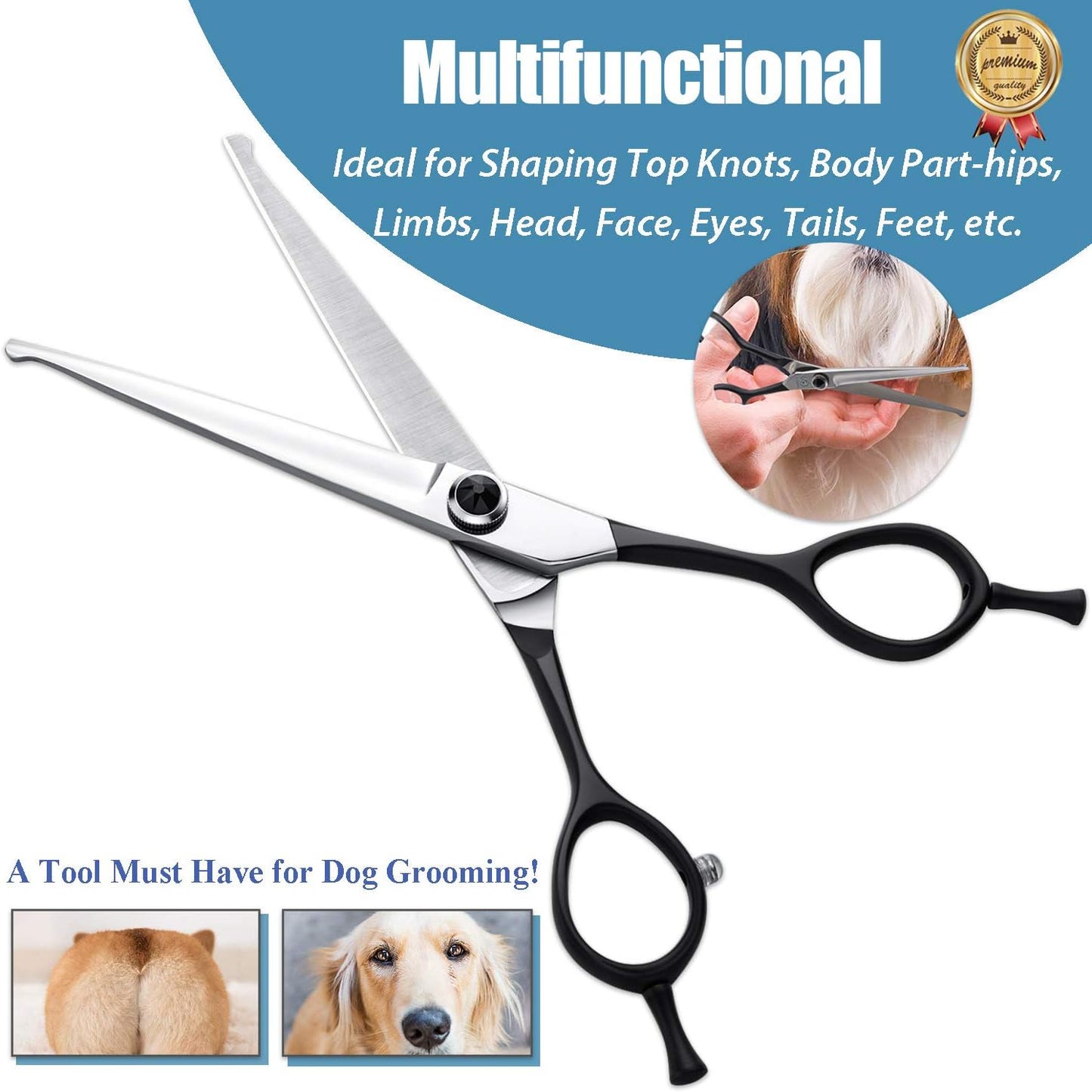 6.5 Inches Straight Dog Grooming Scissors Dog Cutting Shears Professional Trimming Shears for Dog Cat Pet Japanese Stainless Steel Black