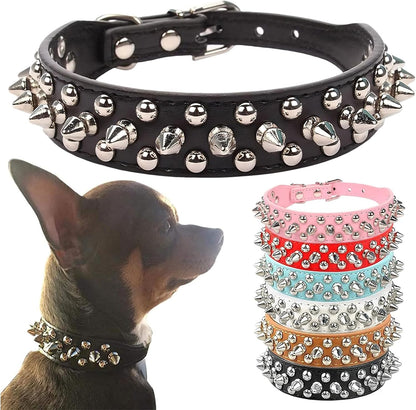 Spiked Dog Collar Black Soft Pu Leather Funny Mushrooms Rivet Spike Studded Puppy Collar Adjustable Outdoor Pet Dog Collar for Small Medium Large Dogs Cats Chihuahua Pug Pit Bull Dog Collars