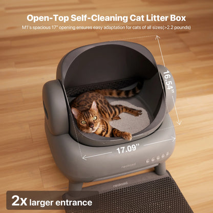 M1 plus Automatic Cat Litter Box, Self-Cleaning, Spacious Open-Top Design for Large Cats up to 33 Lbs, Odor-Free & Safe Access
