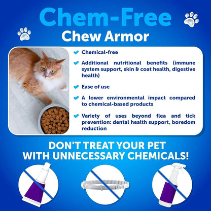 Flea Treatment for Cats Natural Flea and Tick Prevention Supplement for Cats Kittens Chewable Daily Oral Pills with Vitamins 135 Soft Chews Skin & Coat Dental Treats Digestion Made in USA