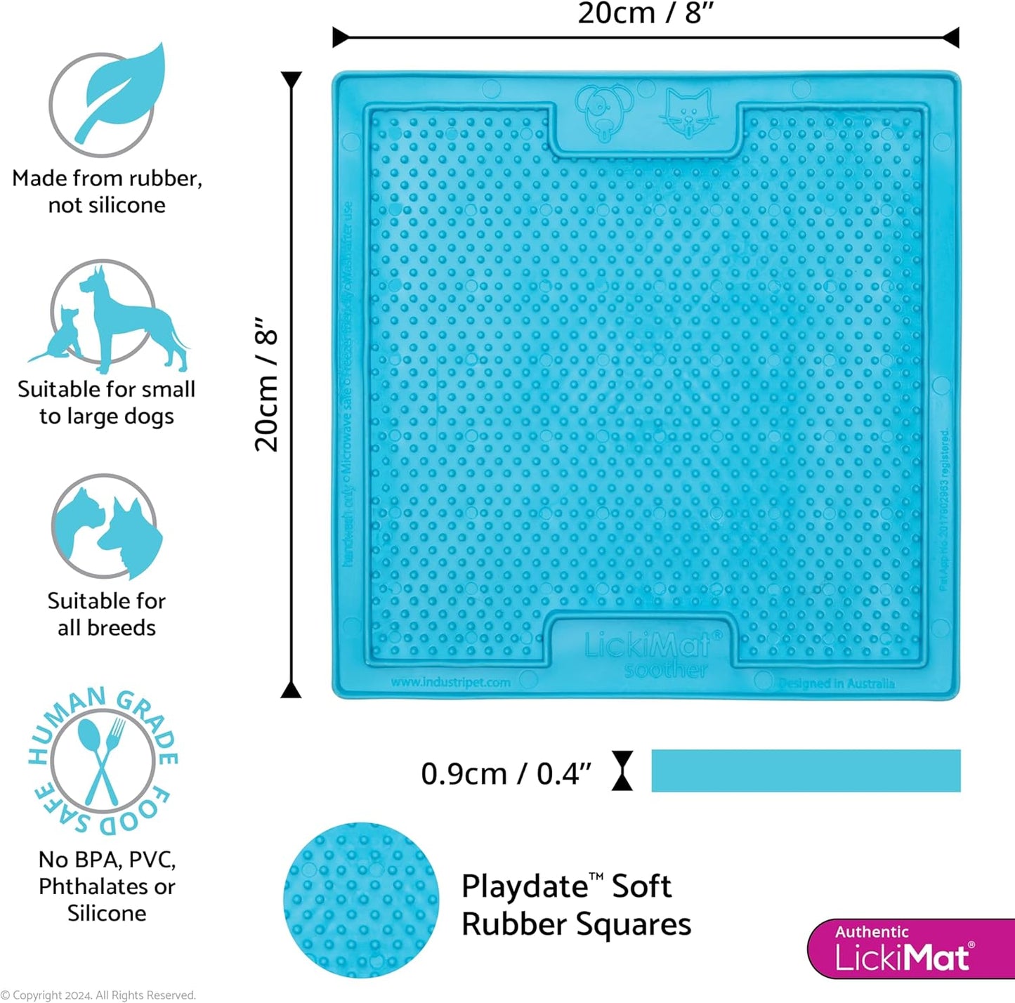 Classic Soother Slow Feeder for Dogs Lick Mat Boredom Anxiety Reducer Perfect for Food Treats Yogurt Liquid Food Peanut Butter Fun Alternative to a Slow Feed Dog Bowl, Turquoise