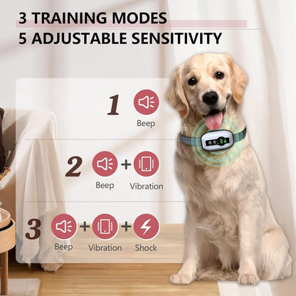 Dog Bark Collar, Anti-Barking Pet Training Collar, Waterproof E-Bark Shock Collar for Large Medium Small Dogs, Rechargeable Barking Collar with Beep Vibration Shock, 5 Adjustable Sensitivity (White)