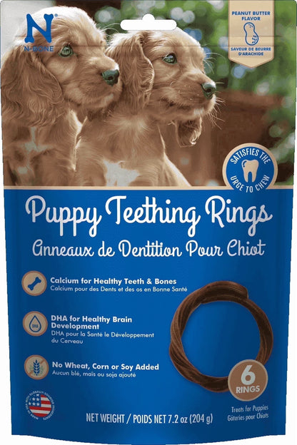 Puppy Teething Rings, Dried Chew Rings for Puppy Dogs, Peanut Butter Flavor, 6 Rings, 7.2 Oz, for Small and Large Dogs, Natural Puppy Chew Toys Alternative for Teething Discomfort