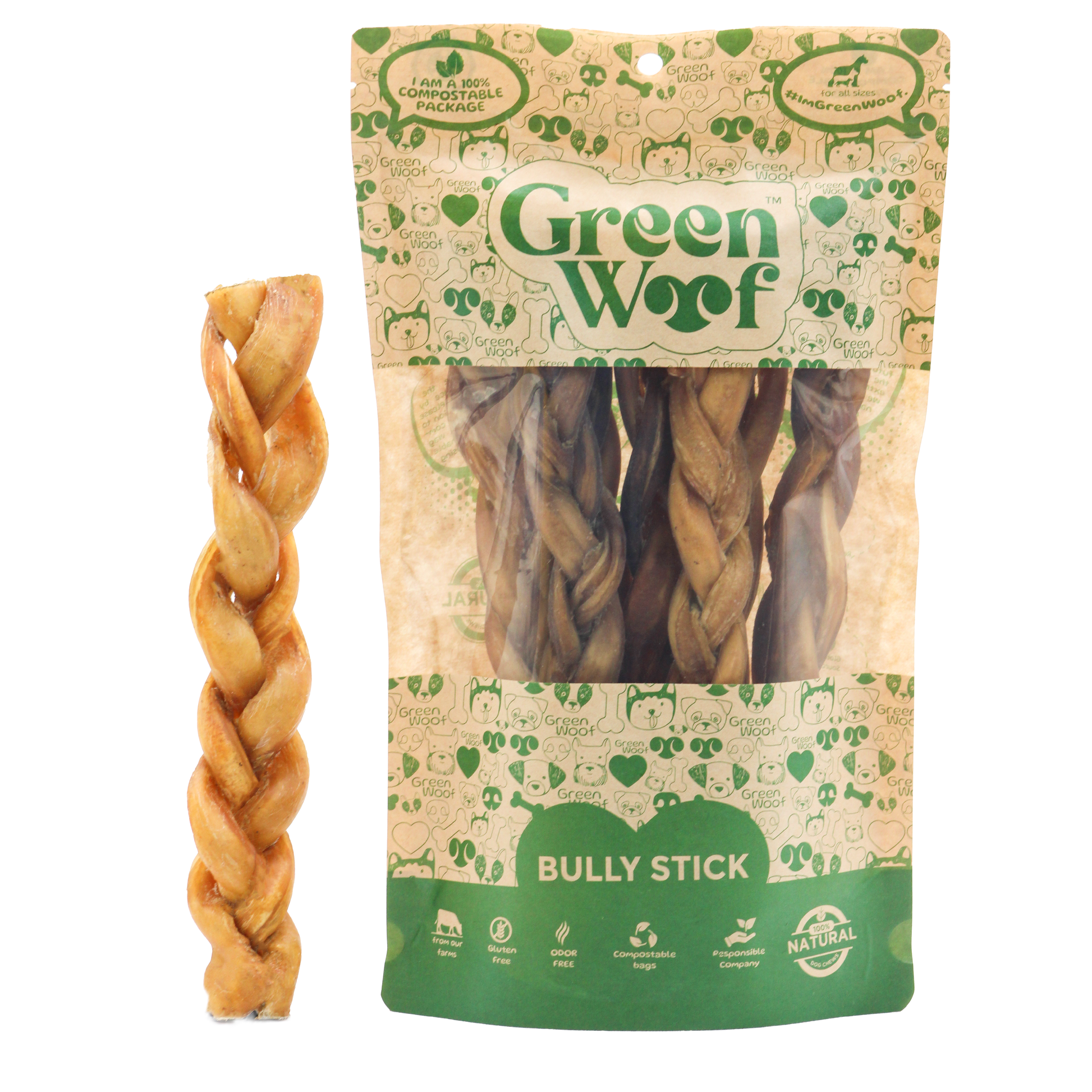 Braided Beef Bully Sticks Natural Dog Chew