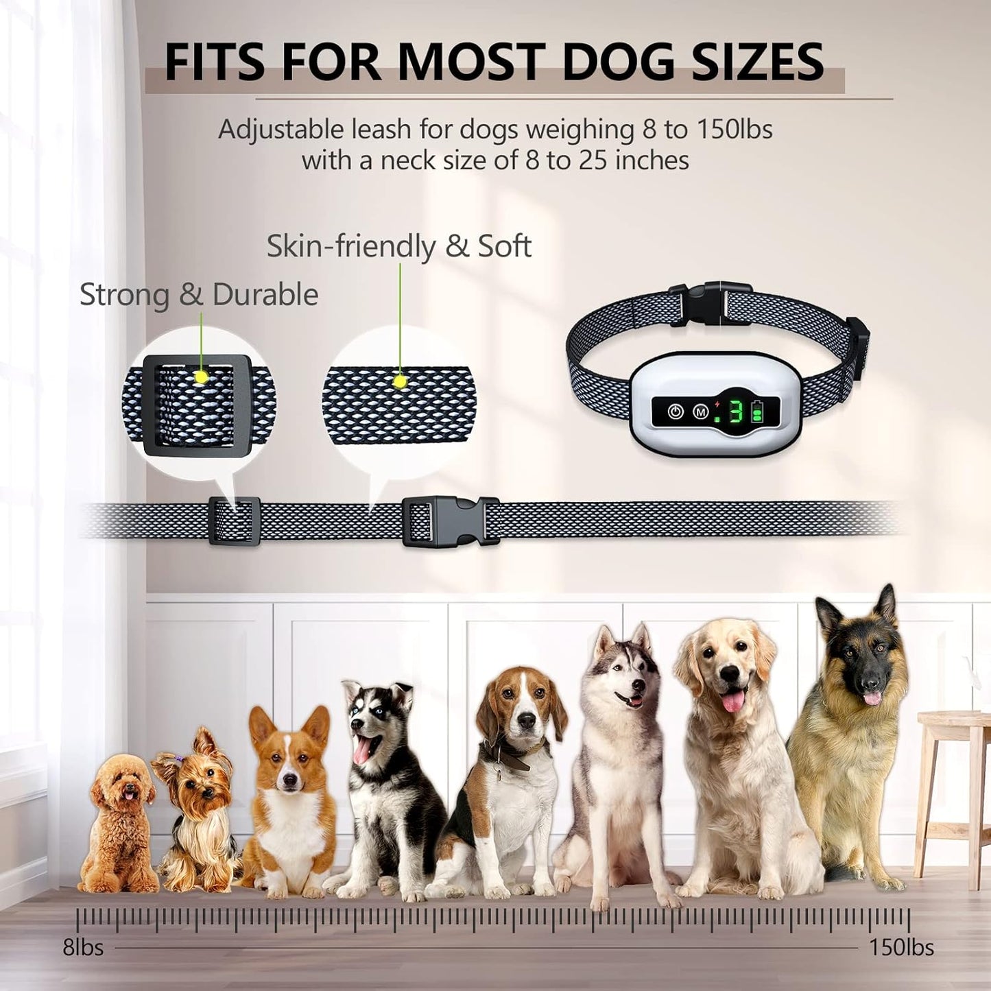 Dog Bark Collar, Anti-Barking Pet Training Collar, Waterproof E-Bark Shock Collar for Large Medium Small Dogs, Rechargeable Barking Collar with Beep Vibration Shock, 5 Adjustable Sensitivity (White)
