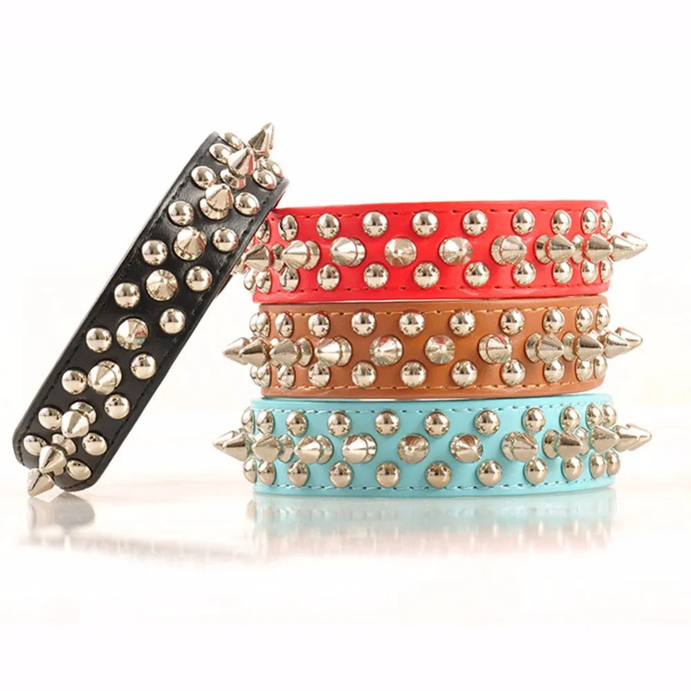 Spiked Studded Leather Dog Collar Rivets Pet Small Large Cat Pit Bull Adjustable