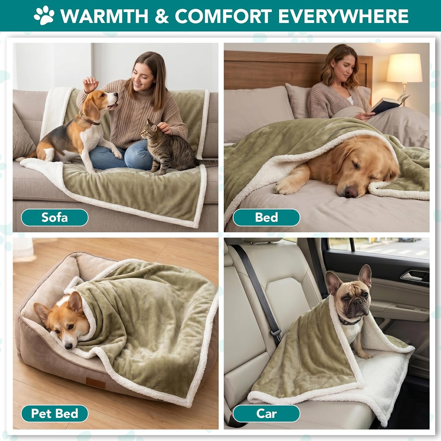 Dog Blanket for Bed, XL Pet Blanket Large Dogs, Fleece Furniture Couch Cover Protector Sofa Car Crate Kennel, Soft Sherpa Cat Throw Plush Reversible Washable, Twin 60X80 Taupe