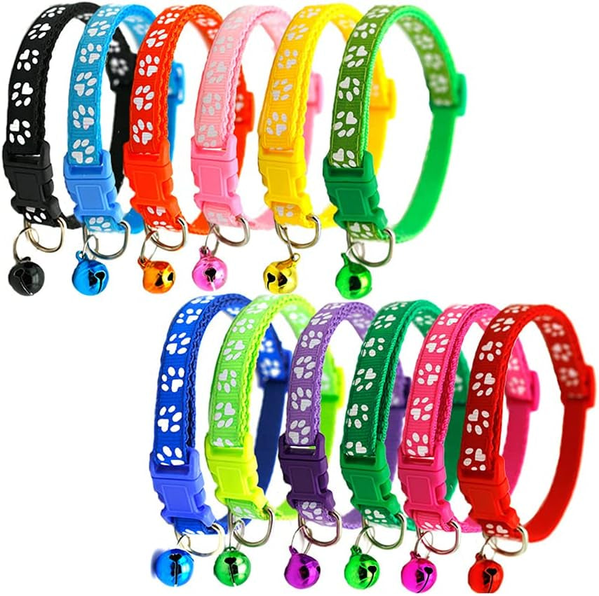 Puppy ID Collars - 12Pcs Adjustable Whelping Breakaway Collars with Bell for Newborn Puppies & Kittens, Easy to Identify