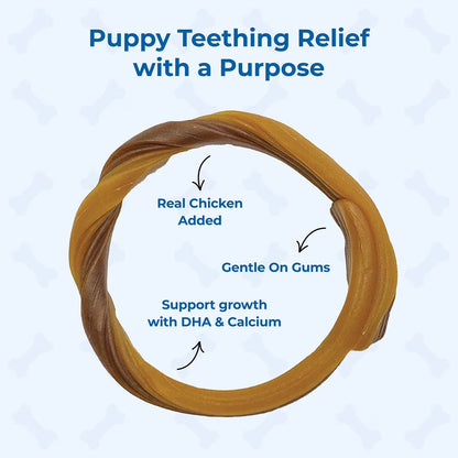 Puppy Teething Rings, Dried Chew Rings for Puppy Dogs, Peanut Butter Flavor, 6 Rings, 7.2 Oz, for Small and Large Dogs, Natural Puppy Chew Toys Alternative for Teething Discomfort