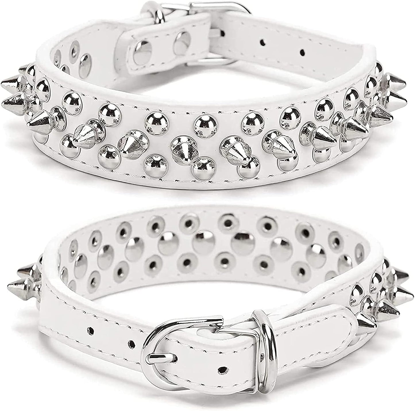 Small Spiked Dog Cat Collar for Small Medium Dogs Boy Male Female - Adjustable Studded Puppy Collars - Soft Padded Punk Leather Dog Collar for Chihuahua French Bulldog Pug (White,Xs)