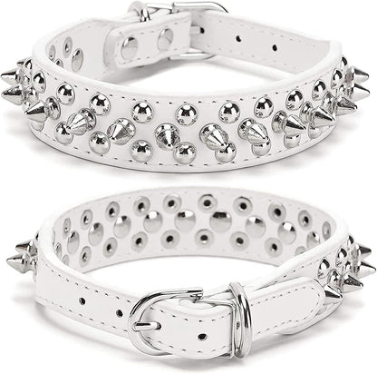 Small Spiked Dog Cat Collar for Small Medium Dogs Boy Male Female - Adjustable Studded Puppy Collars - Soft Padded Punk Leather Dog Collar for Chihuahua French Bulldog Pug (White,Xs)
