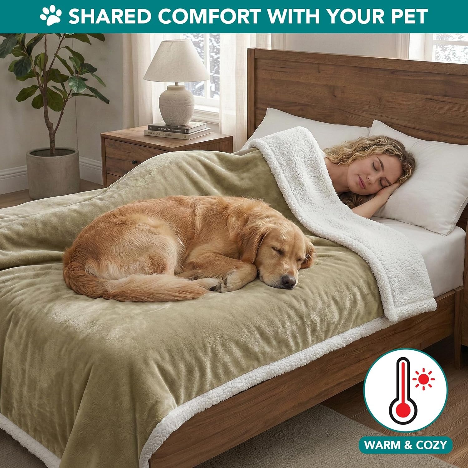 Dog Blanket for Bed, XL Pet Blanket Large Dogs, Fleece Furniture Couch Cover Protector Sofa Car Crate Kennel, Soft Sherpa Cat Throw Plush Reversible Washable, Twin 60X80 Taupe