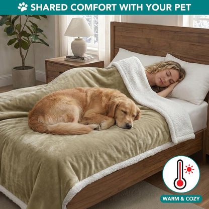 Dog Blanket for Bed, XL Pet Blanket Large Dogs, Fleece Furniture Couch Cover Protector Sofa Car Crate Kennel, Soft Sherpa Cat Throw Plush Reversible Washable, Twin 60X80 Taupe