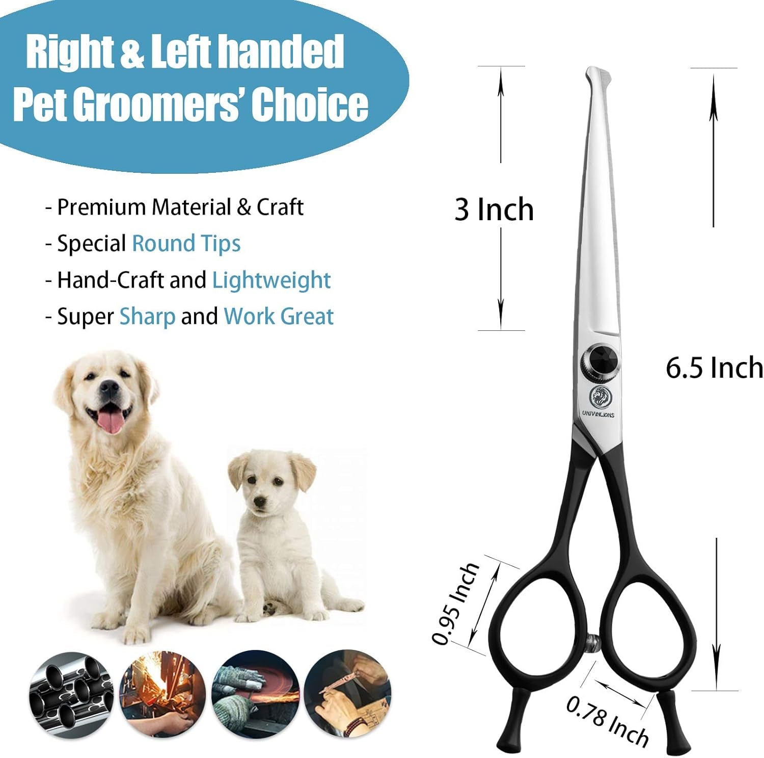6.5 Inches Straight Dog Grooming Scissors Dog Cutting Shears Professional Trimming Shears for Dog Cat Pet Japanese Stainless Steel Black