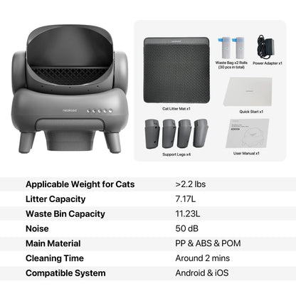 M1 plus Automatic Cat Litter Box, Self-Cleaning, Spacious Open-Top Design for Large Cats up to 33 Lbs, Odor-Free & Safe Access